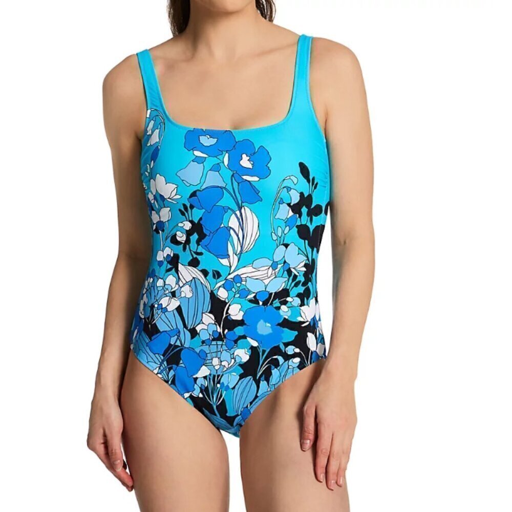 Gottex Floral Art Square Neck One‎ Piece 8 Blue Floral Swimsuit